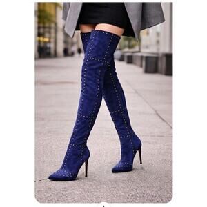 Olivia Jaymes 10 over-the-thigh high studded pointy toe pencil stiletto boots